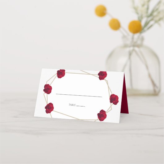 Elegant Geometric Red Rose Wedding Place Card Plaatskaartje (Voorkant)