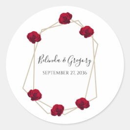 Elegant Geometric Red Rose Wedding Ronde Sticker