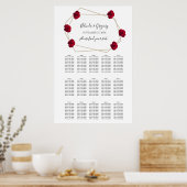 Elegant Geometric Red Rose Wedding Seding Chart Poster (Keuken)