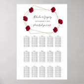 Elegant Geometric Red Rose Wedding Seding Chart Poster (Voorkant)