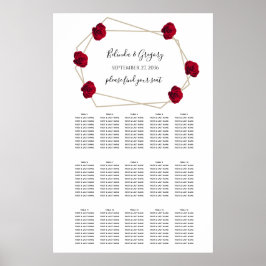 Elegant Geometric Red Rose Wedding Seding Chart Poster