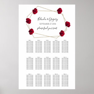 Elegant Geometric Red Rose Wedding Seding Chart Poster