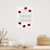 Elegant Geometric Red Rose Wedding Seding Chart Poster (Keuken)