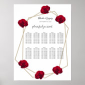 Elegant Geometric Red Rose Wedding Seding Chart Poster (Voorkant)