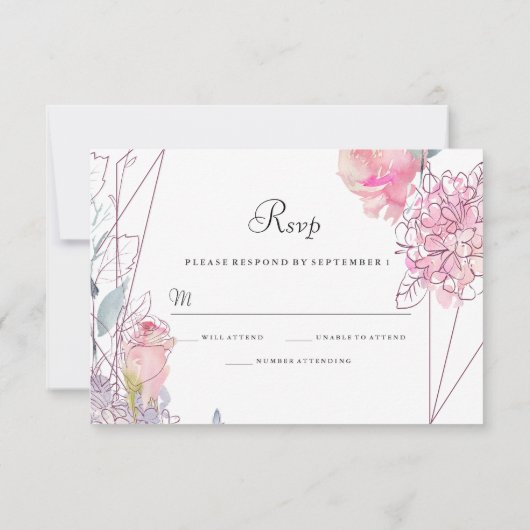 Elegant Geometric Roze Rose Floral Wedding RSVP (Achterkant)