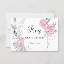 Elegant Geometric Roze Rose Floral Wedding RSVP