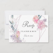 Elegant Geometric Roze Rose Floral Wedding RSVP Kaartje (Voorkant)