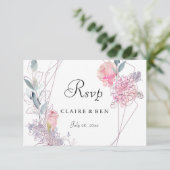 Elegant Geometric Roze Rose Floral Wedding RSVP Kaartje (Staand voorkant)