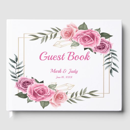 Elegant Geometric Roze Rose Wedding Guestbook Gastenboek (Voorkant)