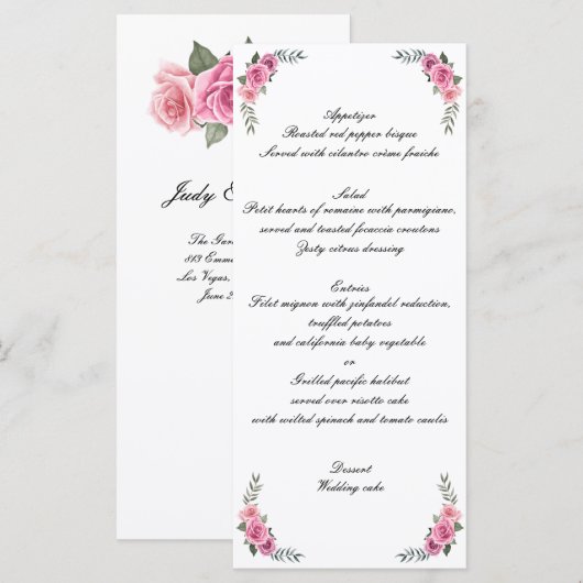 Elegant Geometric Roze Rose Wedding Menu (Voorkant / Achterkant)