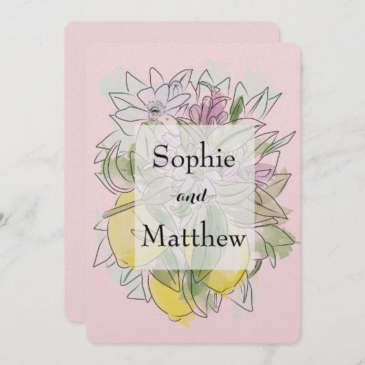 Elegant Geometric Rustic Greenery lemon Pink Kaart (Voorkant / Achterkant)