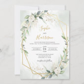 Elegant Geometric Sage and Gold Greenery Wedding Kaart (Voorkant)