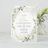 Elegant Geometric Sage and Gold Greenery Wedding Kaart (Staand voorkant)