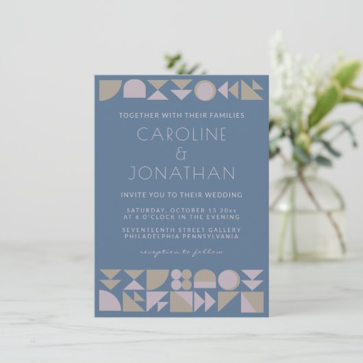 Elegant Geometric Shapes Dusty Blue Modern Wedding Kaart (Staand voorkant)