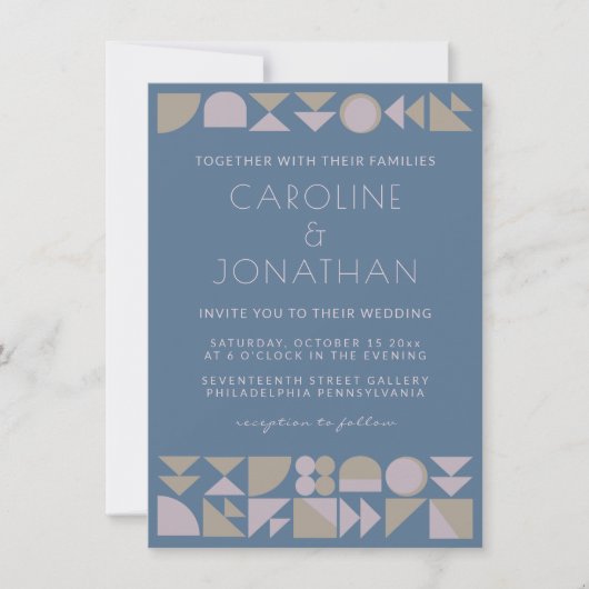 Elegant Geometric Shapes Dusty Blue Modern Wedding Kaart (Voorkant)