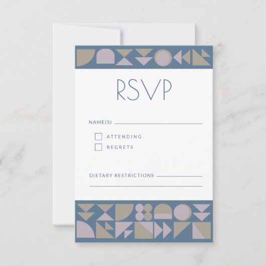Elegant Geometric Shapes Dusty Blue Modern Wedding RSVP Kaartje (Voorkant)