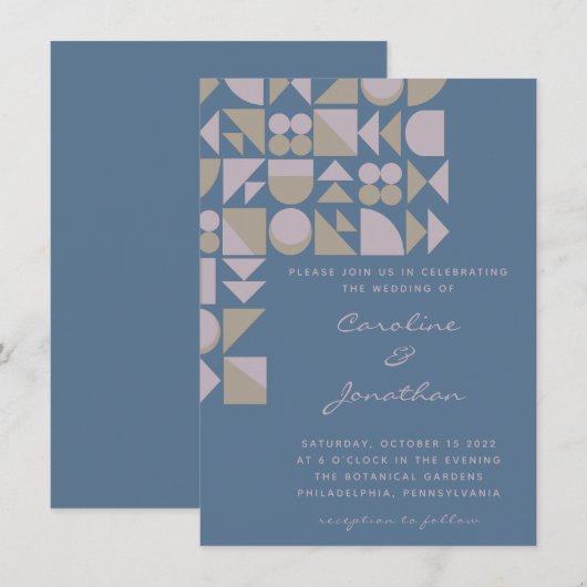 Elegant Geometric Shapes Dusty Blue Taupe Wedding Kaart (Voorkant / Achterkant)