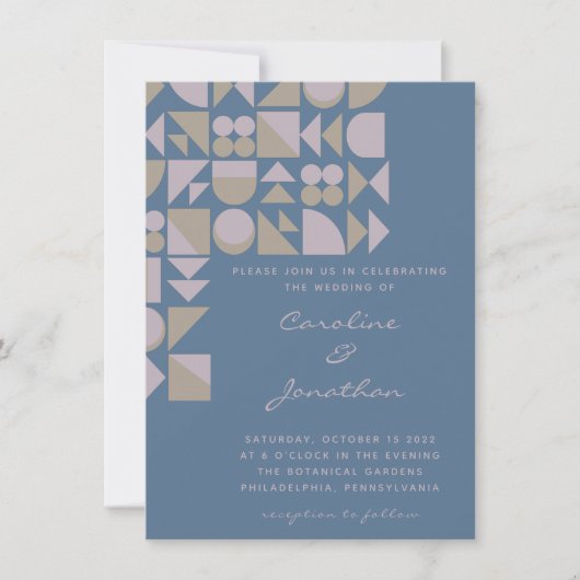 Elegant Geometric Shapes Dusty Blue Taupe Wedding Kaart (Voorkant)
