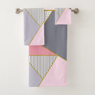 Elegant geometric stripes polka dots pastel bad handdoek