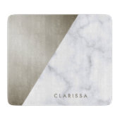 elegant geometric white marble brushed nickel snijplank (Voorkant)