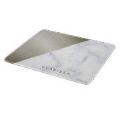 elegant geometric white marble brushed nickel snijplank (Hoek)