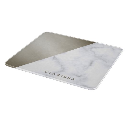 elegant geometric white marble brushed nickel snijplank (Hoek)