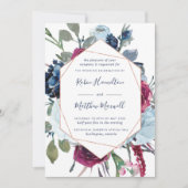 Elegant Geometrical Berries Blue Floral Wedding Kaart (Voorkant)