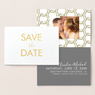 Elegant Geometrical Save the Date Photo Card Folie Kaarten
