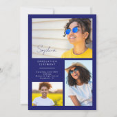 Elegant Geometrisch Blauw Geel Goud Afstuderen Aankondiging (Achterkant)