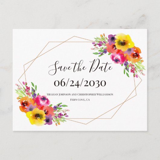 Elegant Geometrisch Bloemen Bruiloft Save the Date Briefkaart (Voorkant)