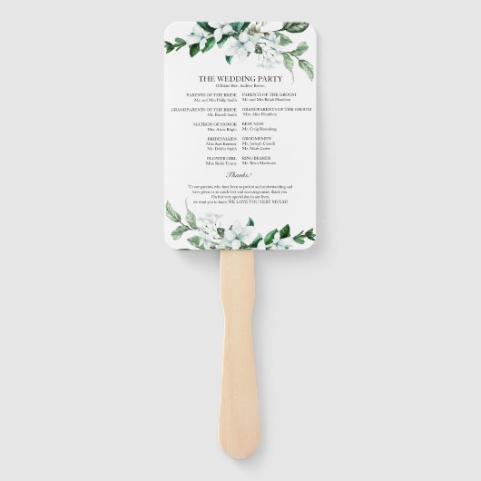 Elegant geometrisch bloemengroen bruiloft programm handwaaier (Achterkant)