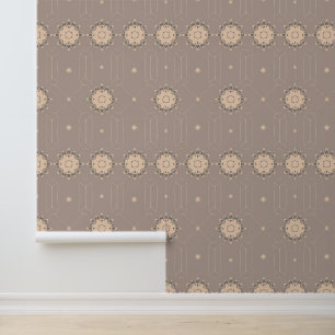Elegant geometrisch bloemenpatroon in zacht beige behang