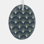 Elegant geometrisch: Blue Art Deco. Glas Ornament (Voorkant Rechts)