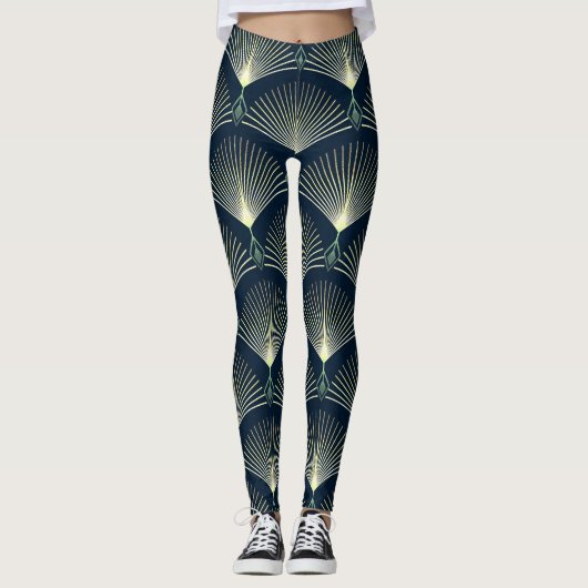 Elegant geometrisch: Blue Art Deco. Leggings (Voorkant)