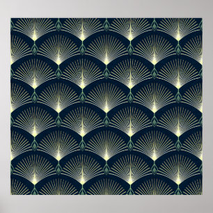 Elegant geometrisch: Blue Art Deco. Poster
