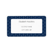 Elegant geometrisch boompatroon marineblauw etiket (Voorkant)