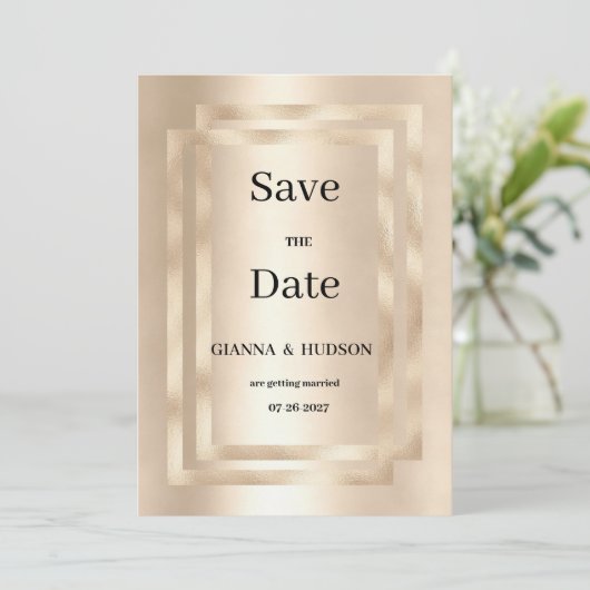Elegant geometrisch champagnegoud Save the Date Kaart (Staand voorkant)