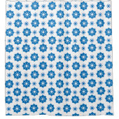 Elegant geometrisch Floral blauw en wit patroon Douchegordijn (Voorkant)
