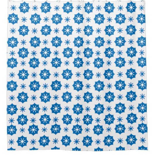 Elegant geometrisch Floral blauw en wit patroon Douchegordijn (Voorkant)