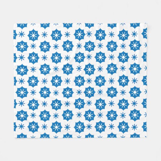 Elegant geometrisch Floral blauw en wit patroon Fleece Deken (Voorkant (Horizontaal))