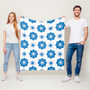 Elegant geometrisch Floral blauw en wit patroon Fleece Deken