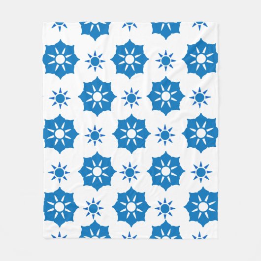 Elegant geometrisch Floral blauw en wit patroon Fleece Deken (Voorkant)