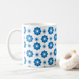 Elegant geometrisch Floral blauw en wit patroon Koffiemok