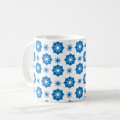 Elegant geometrisch Floral blauw en wit patroon Koffiemok (Voorkant links)