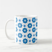 Elegant geometrisch Floral blauw en wit patroon Koffiemok (Links)