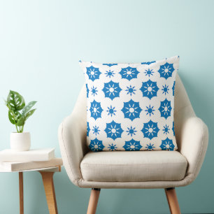 Elegant geometrisch Floral blauw en wit patroon Kussen