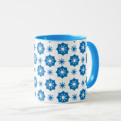 Elegant geometrisch Floral blauw en wit patroon Mok (Voorkant rechts)