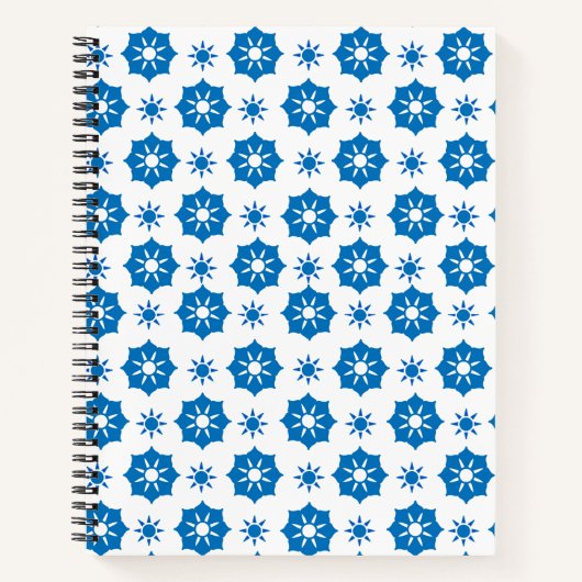 Elegant geometrisch Floral blauw en wit patroon Notitieboek (Voorkant)