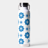 Elegant geometrisch Floral blauw en wit patroon Waterfles (Voorkant)