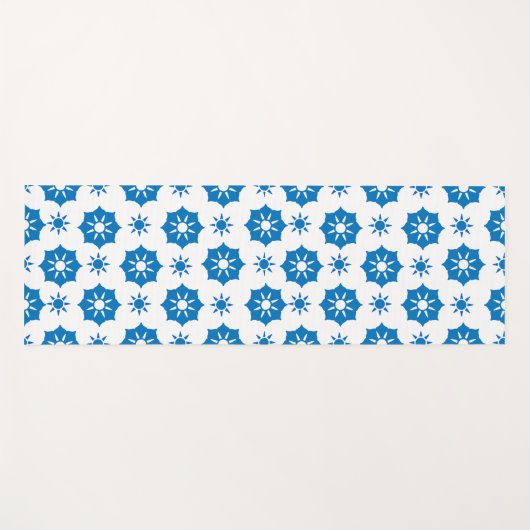 Elegant geometrisch Floral blauw en wit patroon Yogamat (Voorkant (horizontaal))